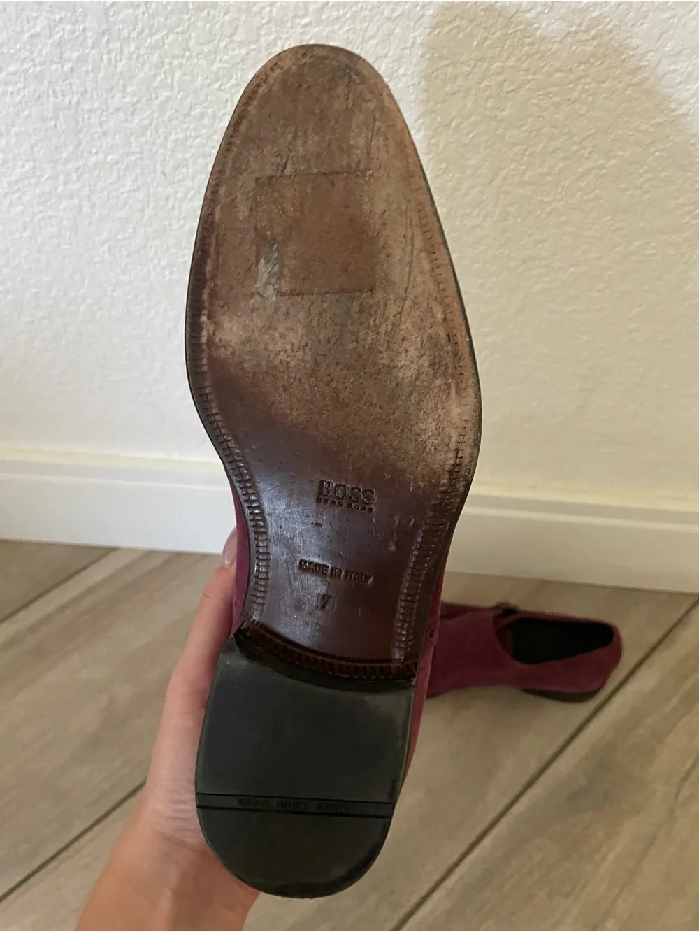 HUGO BOSS Men’s Purple Suede Loafers Size 7 Leather Dress double monk strap